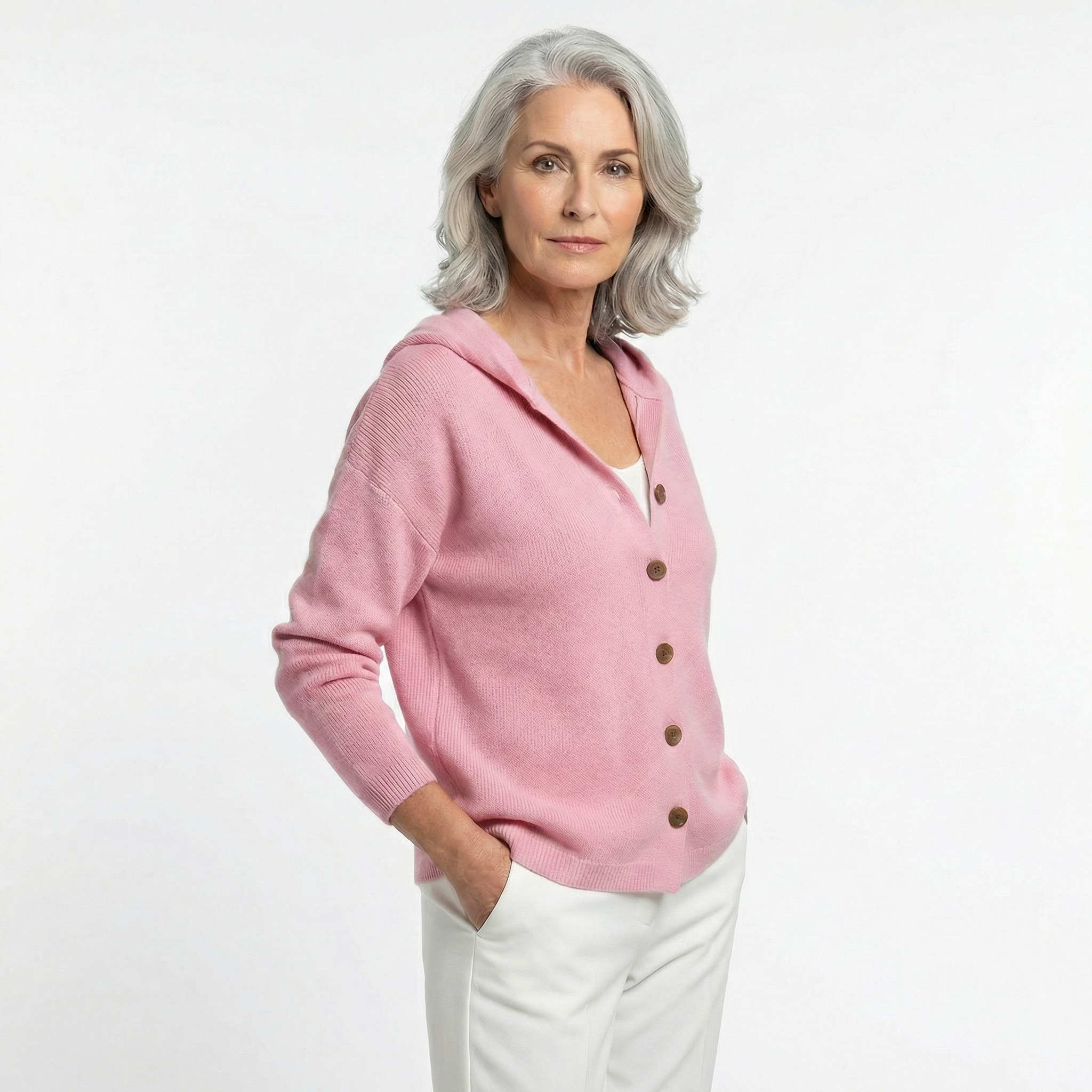 Cardigan Punto con Capucha y Botones