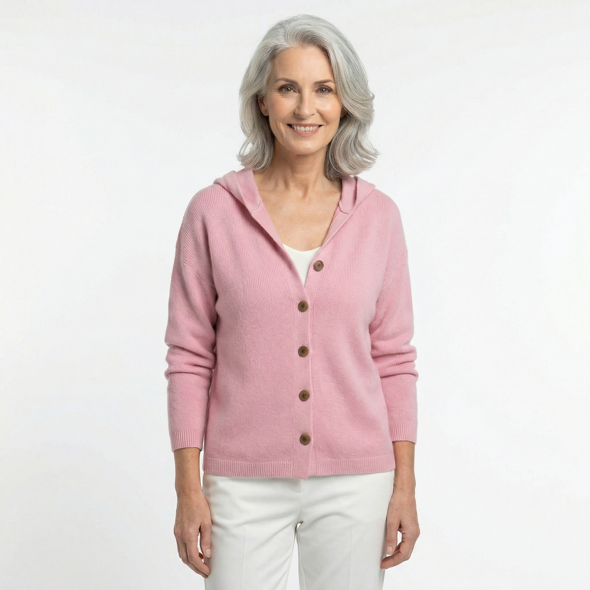 Cardigan Punto con Capucha y Botones