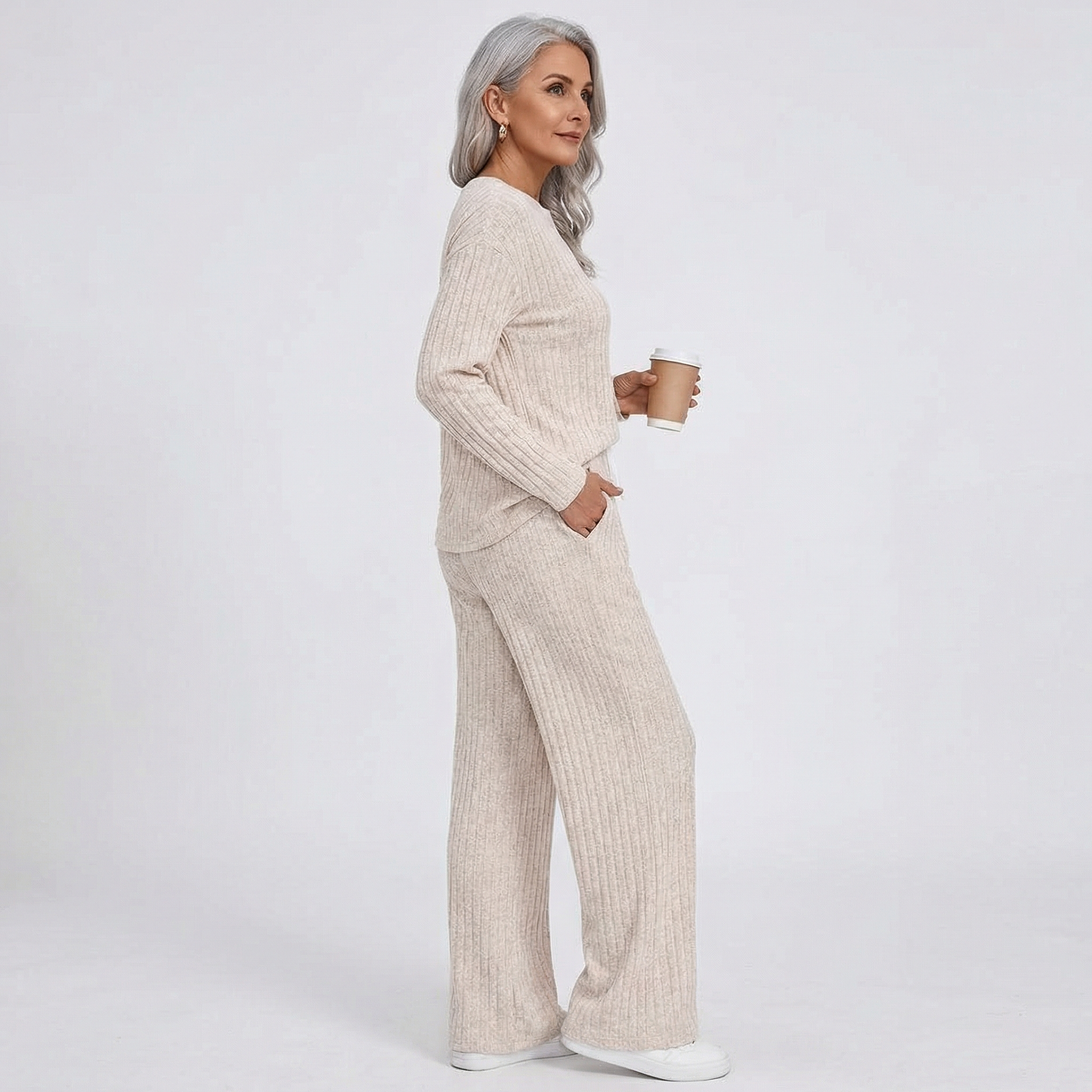 Abrigo Largo Punto Rayas Negro