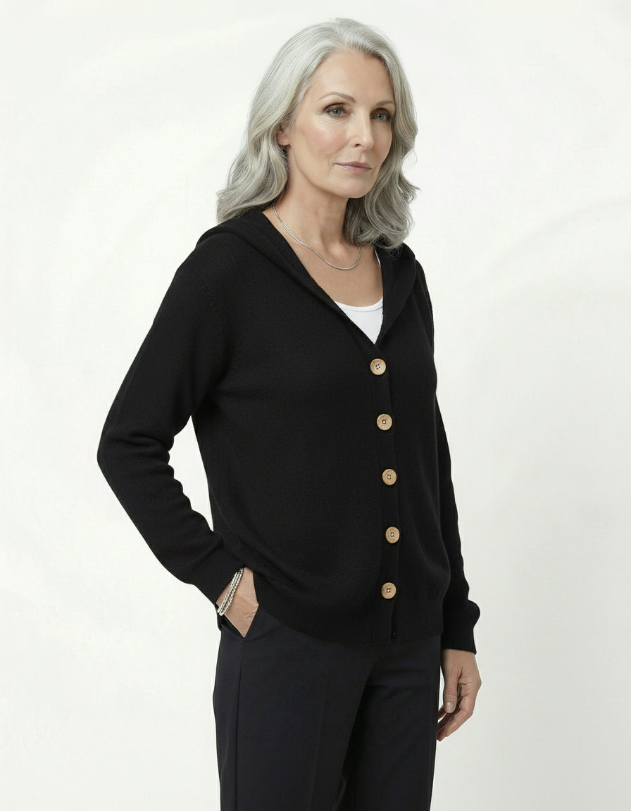 Cardigan Punto con Capucha y Botones