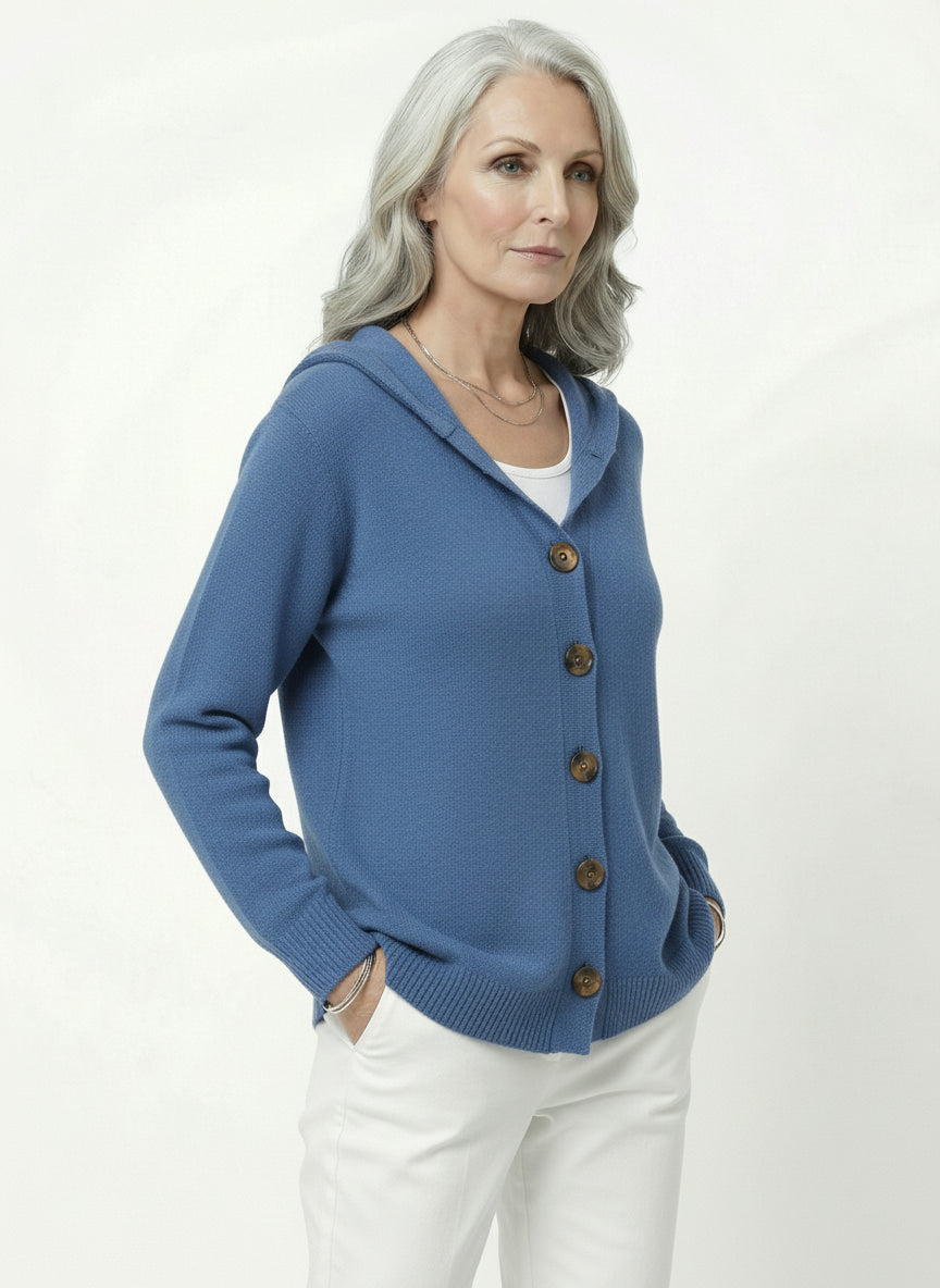 Cardigan Punto con Capucha y Botones