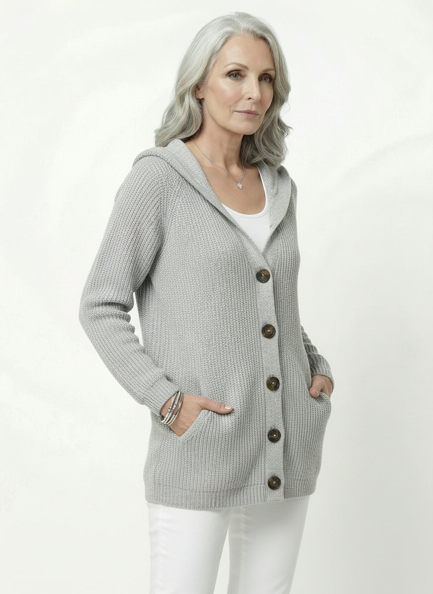 Cardigan Punto con Capucha y Botones