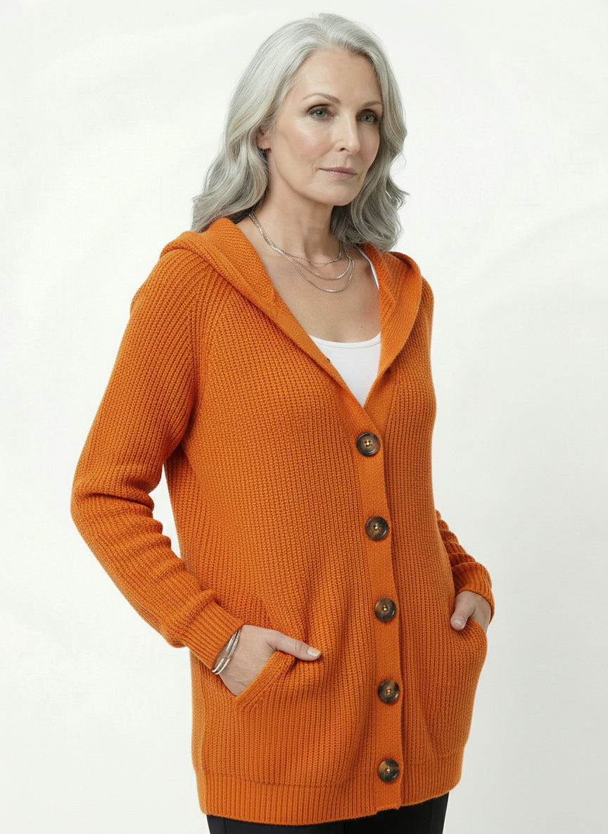 Cardigan Punto con Capucha y Botones