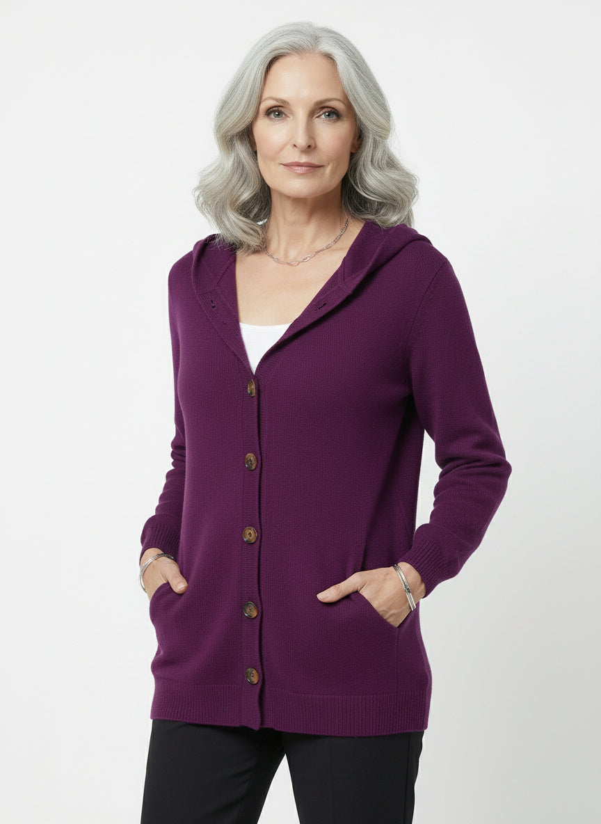 Cardigan Punto con Capucha y Botones